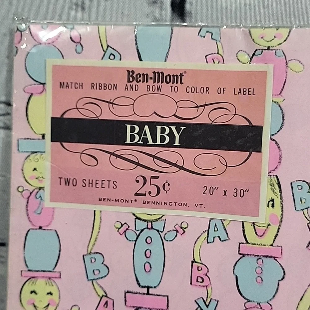 Vintage Gift Wrap Wrapping Paper New Baby Themed Lot Of 4 Different Prints